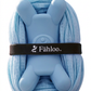 Fähloo exfoliating bathing mesh in Sea Salt Blue, bundled with its handle and Fähloo band